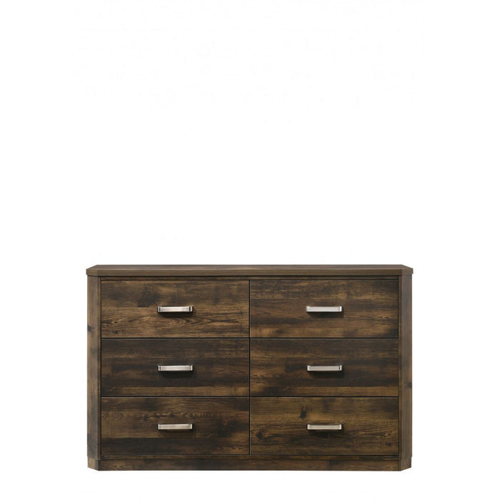 Manufactured Wood Six Drawer Double Dresser 59" - Rustic Walnut