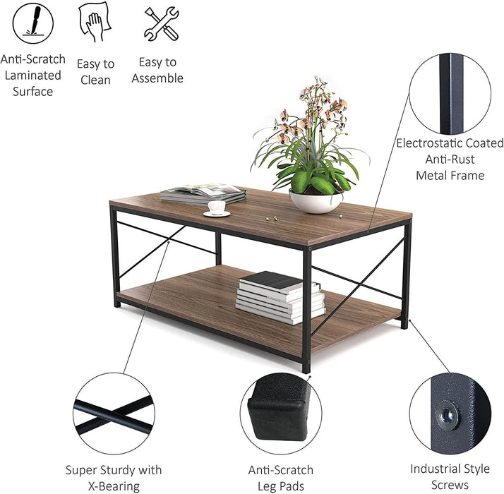 Mod Coffee Table With Shelf - Walnut And Black