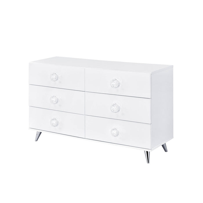 Manufactured Wood Six Drawer Double Dresser 47" - White Finish