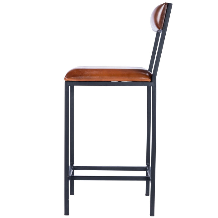 Classic Leather And Metal Counter Stool - Brown