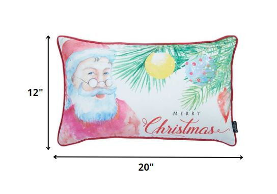 Merry Christmas Santa Decorative Lumbar Throw Pillow Cover - Red And White