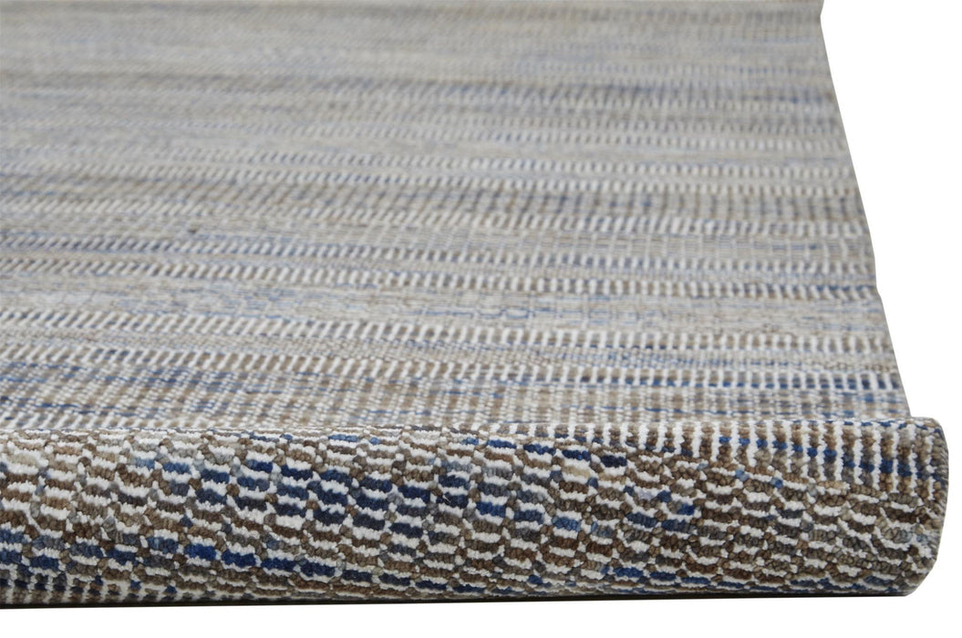 Striped Hand Knotted Area Rug - Gray Wool - 8' X 10'