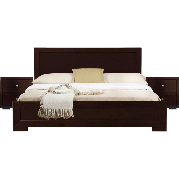 Moma Platform Queen Bed With Two Nightstands -Espresso Wood