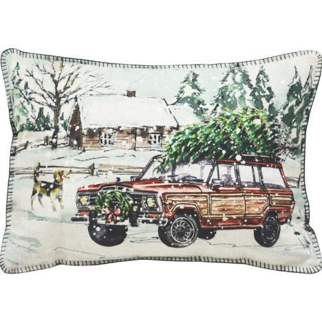 13"Lx18"H Zippered Polyester Christmas Holiday Van Throw Pillow - White And Red
