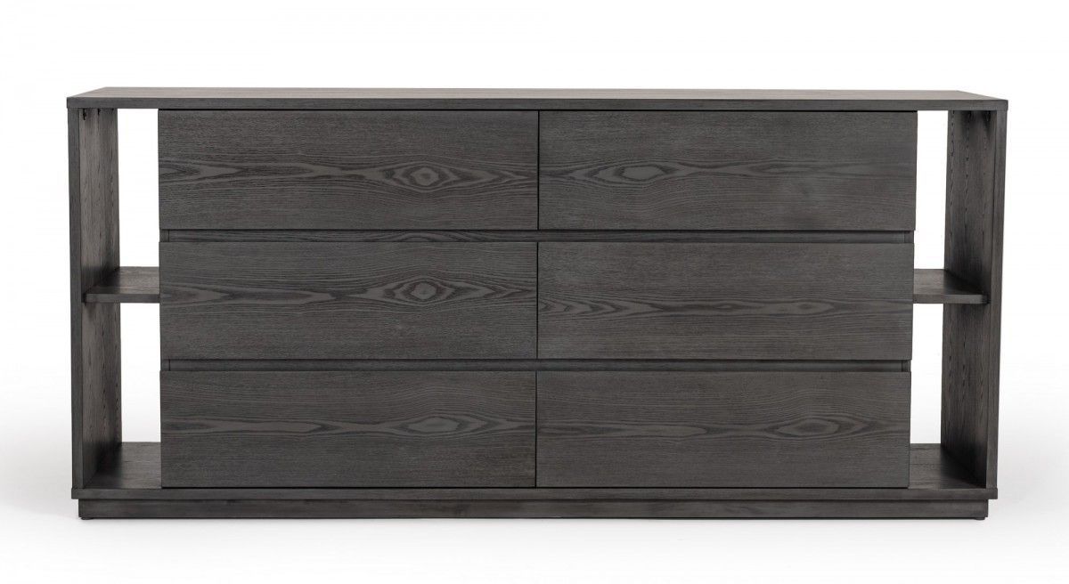 Solid Wood Six Drawer Double Dresser 63" - Gray