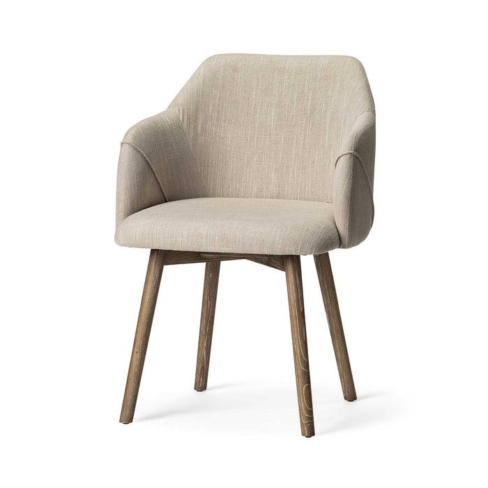 Fabric Wrap Wooden Base Dining Chair - Creamand Brown