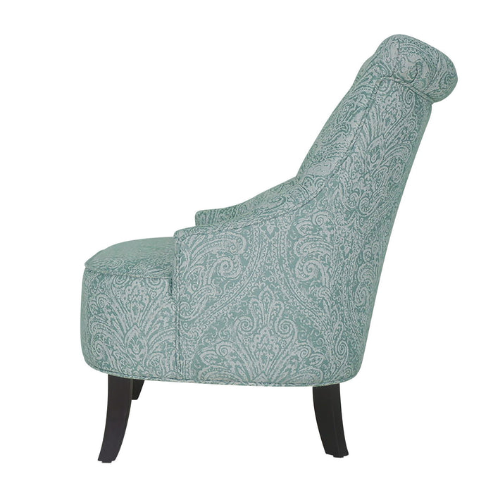 Polyester Blend Damask Wingback Chair 28" - Shades Of Aqua And Brown