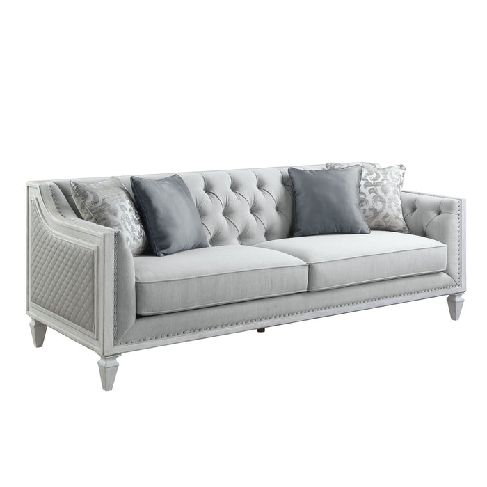 Sofa With Four Toss Pillows 85" - Light Gray Linen And White