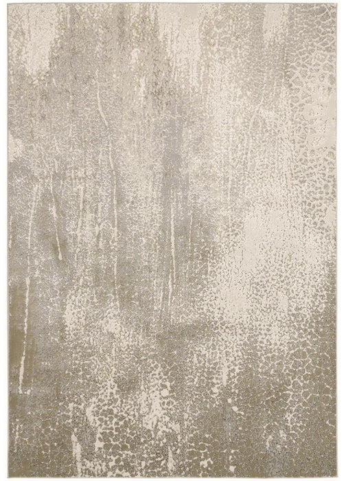 Abstract Area Rug - Ivory Gray And Gold - 12' X 15'