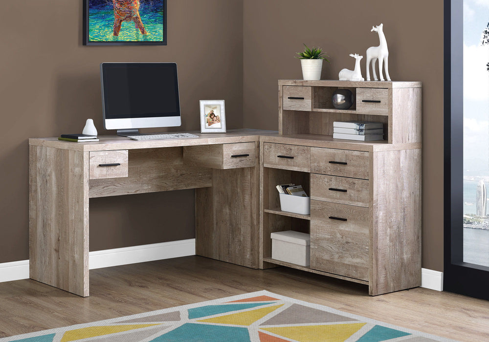 L-Shape Computer Desk With 8 Drawers - Taupe