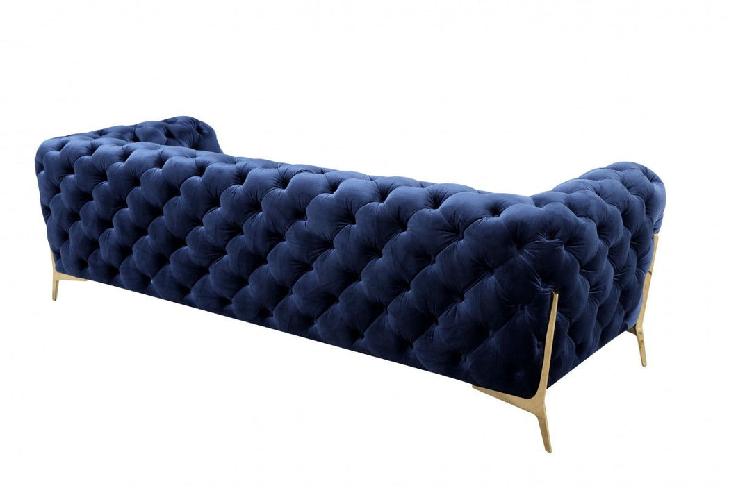 Accent Sofa Contemporary 97" - Blue Velvet And Gold