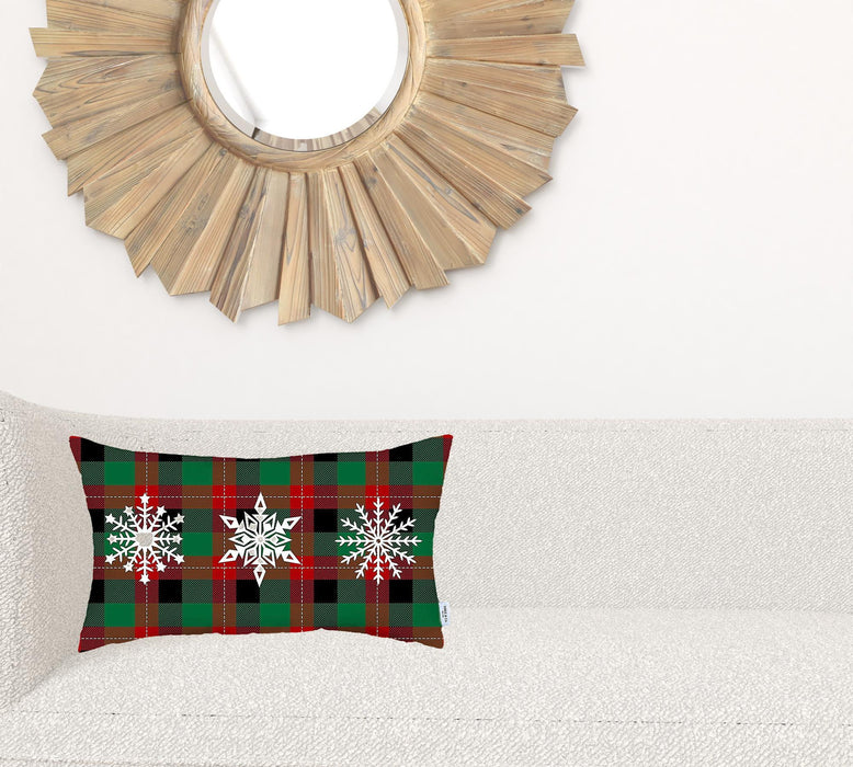 Christmas Snowflake Trio Plaid Lumbar Throw Pillow - Multicolor