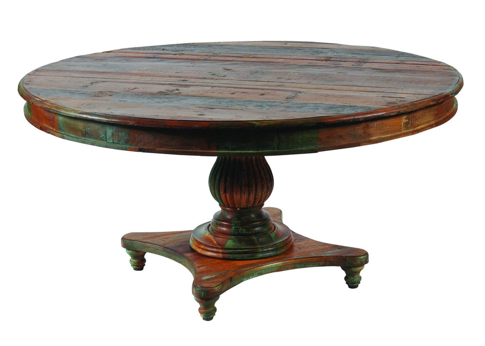 Rounded Rustic Reclaimed Solid Wood Dining Table 42" - Brown