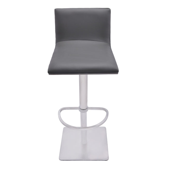 Adjustable Faux Leather Walnut and Stainless Swivel Bar Stool - Gray