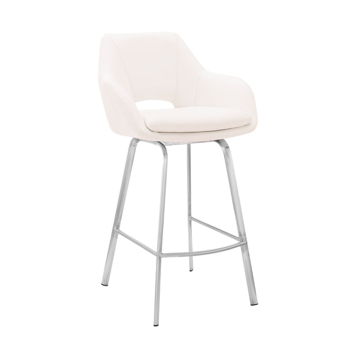 Faux Leather and Stainless Steel Swivel Counter Stool 26" - White