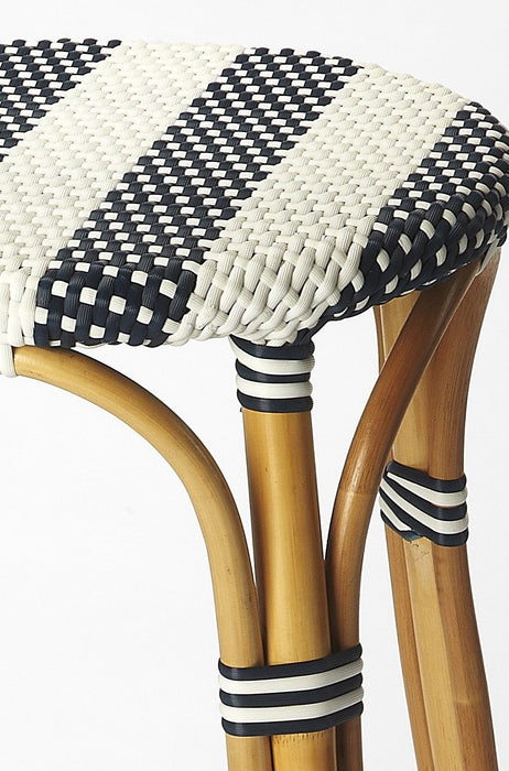 Rattan Bar Stool - Navy Blue and White