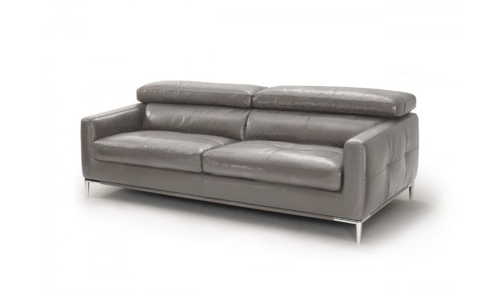 Genuine Leather and Silver Standard Sofa 79" - Dark Gray