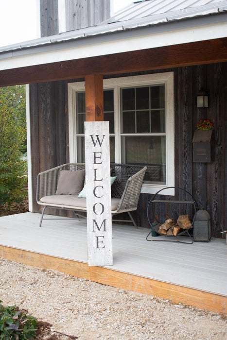 Rustic Front Porch Welcome Sign - White Wash