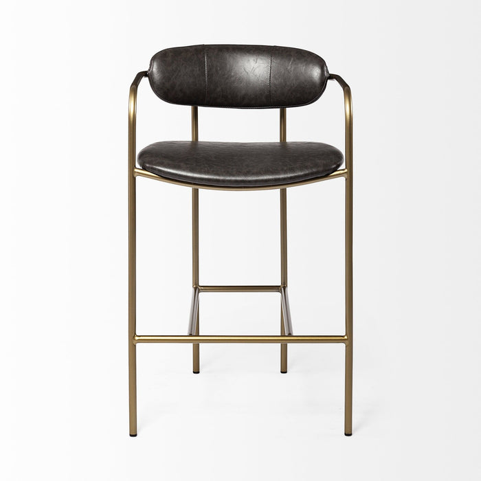 Leather Gold Framed Counter Stool - Brown