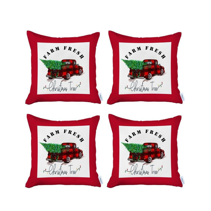 Christmas Buffalo Check Pick Up Truck Pillow Covers (Set of 4) - Multicolor