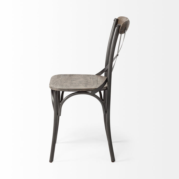 Brown Solid Wood Seat With Gray Iron Frame Dining Chair