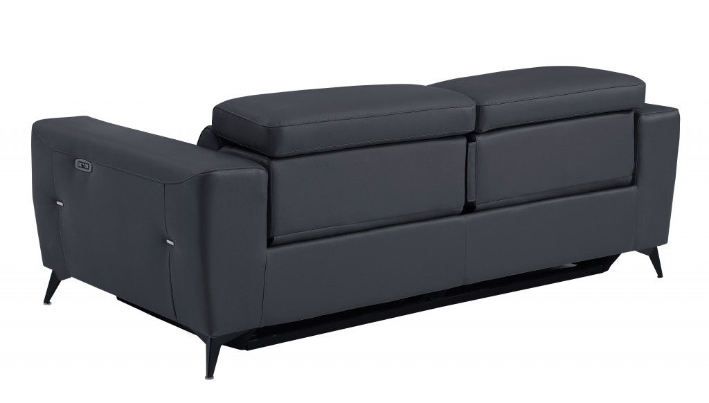 Italian Leather Reclining Sofa 83" - Dark Gray and Black