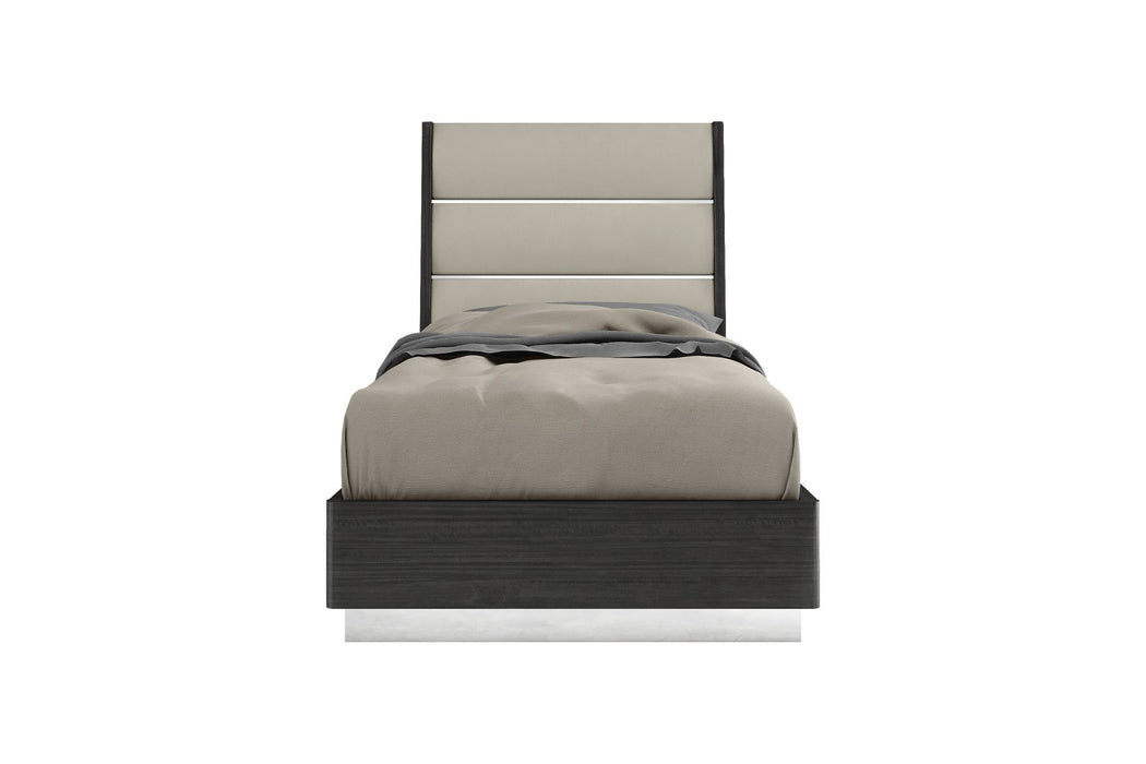 Twin High Gloss Bed Frame with Faux Leather Headboard - Dark Gray