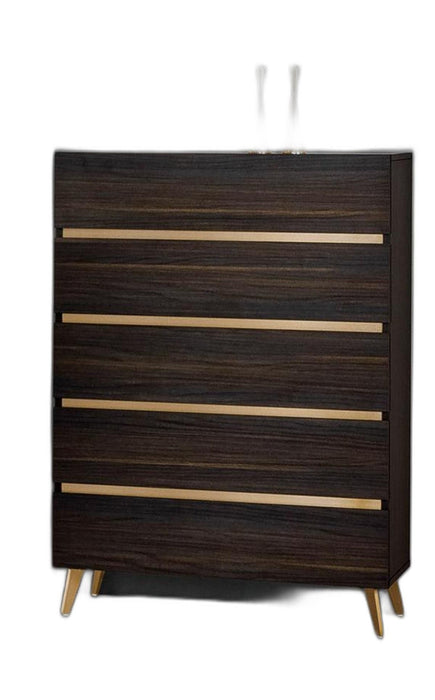 Marble Manufactured and Solid Wood Stainless Steel Five Drawer Standard Chest 33" - Dark Brown White