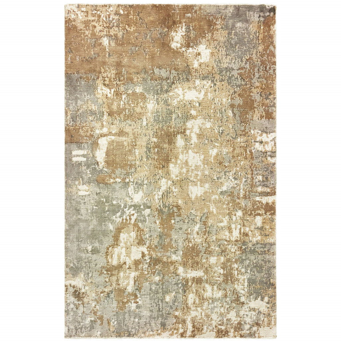 Abstract Hand Loomed Stain Resistant Area Rug - Grey And Brown - 8' X 10'