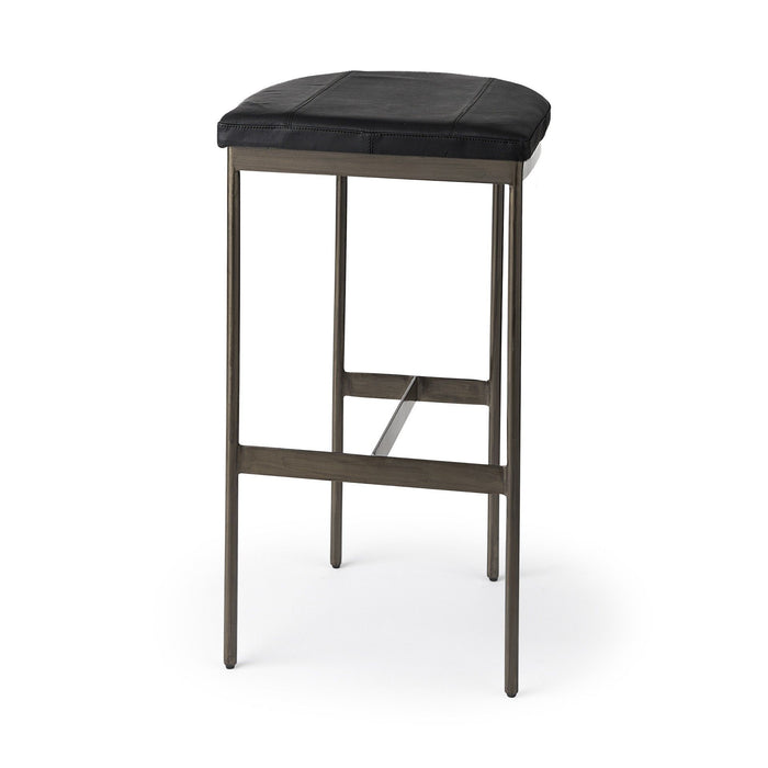 Leather Bar Stool - Black With Gold Metal Frame