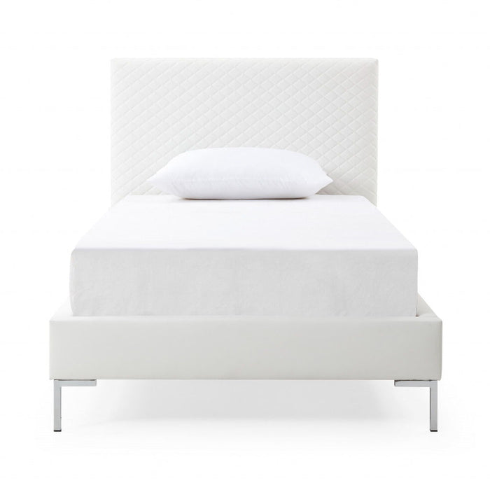 Twin Size Upholstered Faux Leather Bed Frame -White