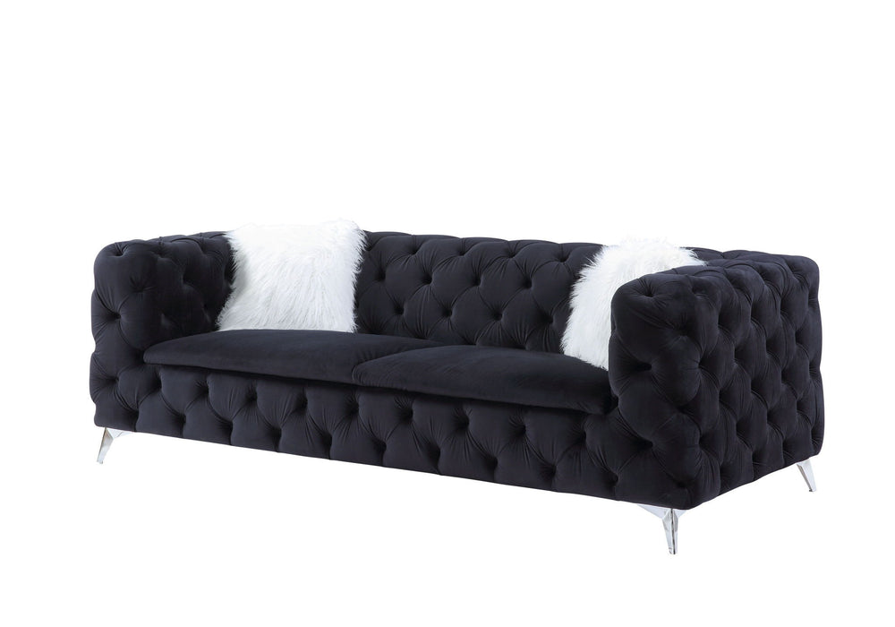 Sofa With Two Toss Pillows 91" - Black Velvet And Silver