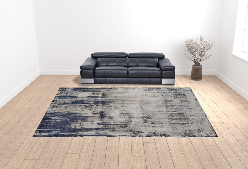 Abstract Power Loom Distressed Area Rug - Tan Blue And Ivory - 12' X 15'
