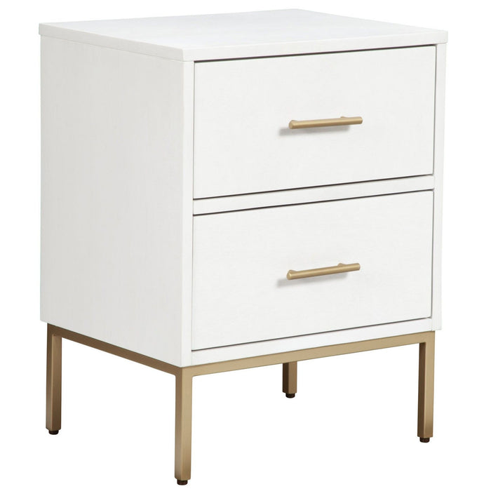 Nightstand With 2 Drawer - White And Gold Lines