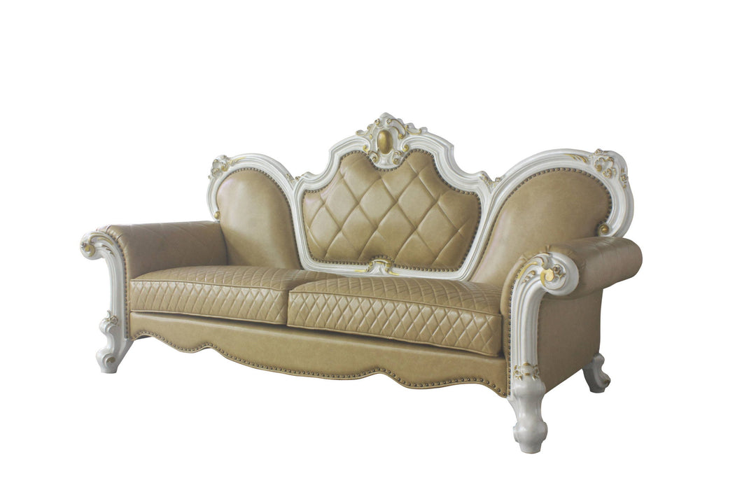 Sofa With Five Toss Pillows 93" - Butterscotch Faux Leather And Pearl