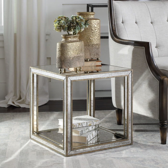 Julie - Mirrored Accent Table - Pearl Silver