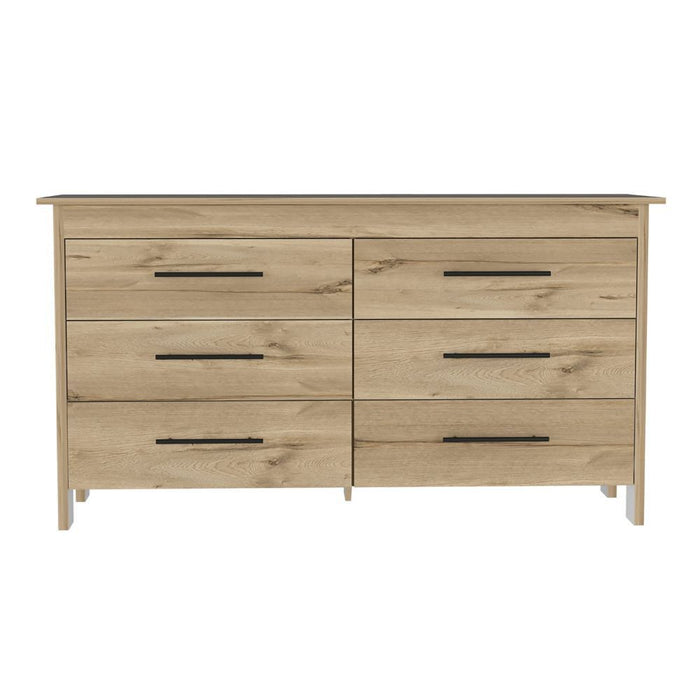 Manufactured Wood Four Drawer Double Dresser 59" - Light Oak and White