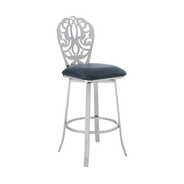 Faux Leather Scroll Brushed Stainless Steel Swivel Bar Stool 30" - Gray