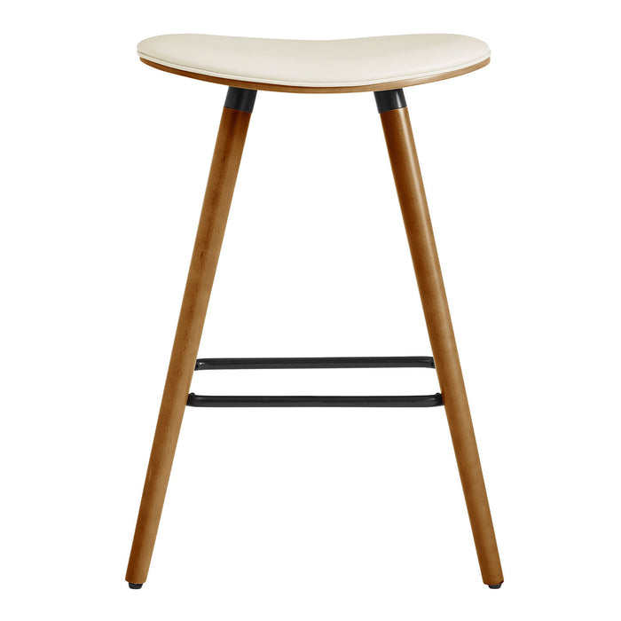 Faux Leather Backless Wooden Bar Stool 26" - Cream