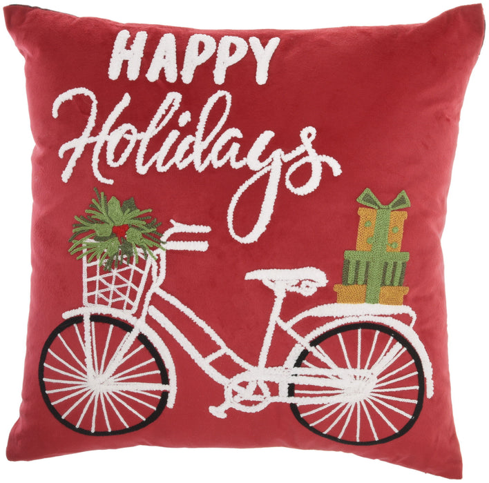18"Lx18"H Zippered Handmade Polyester Christmas Throw Pillow - Red