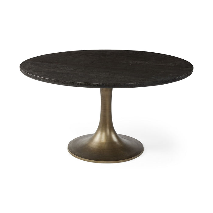 Round Solid Wood Top With Gold Metal Base Dining Table 54" - Brown