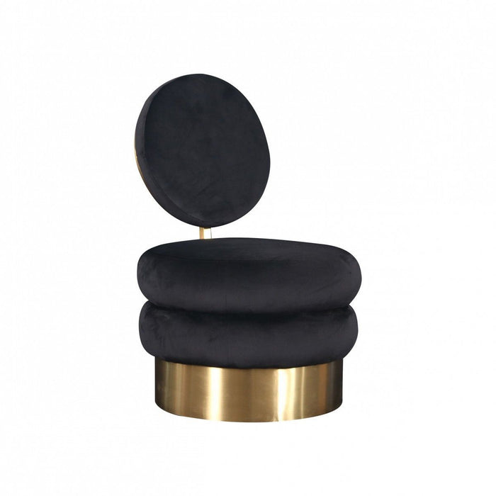 Velvet And Gold Contemporary Barrel Chair 26" - Black
