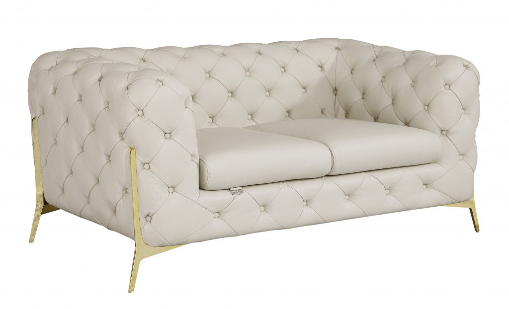 All Over Tufted Loveseat - Beige And Gold - Italian Leather