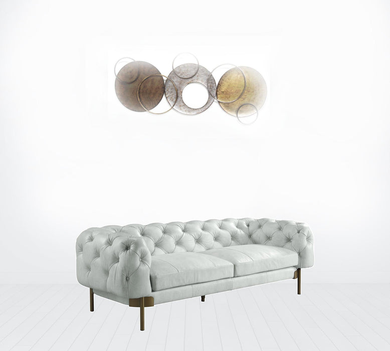 Sofa 96" - Vintage White Top Grain Leather And Gold