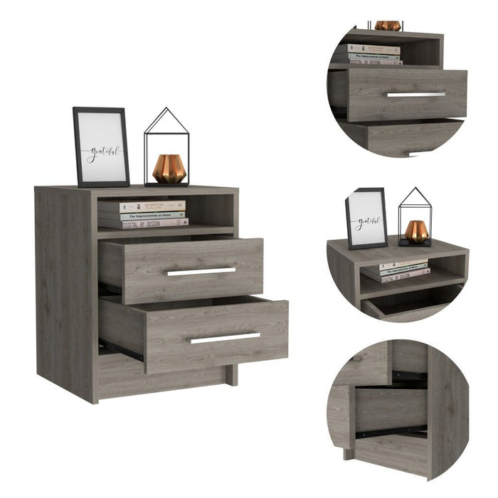 Open Compartment Nightstand With 2 Drawer - Light Gray