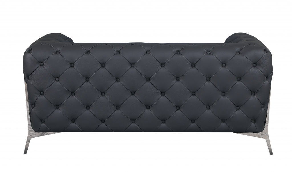 All Over Tufted Loveseat - Dark Gray And Chrome - Italian Leather
