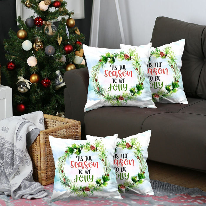 Tis The Season Christmas Throw Pillow Covers (Set of 4) - Multicolor