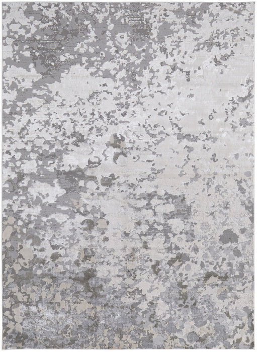 Abstract Stain Resistant Area Rug - Silver Gray And White - 12' X 15'