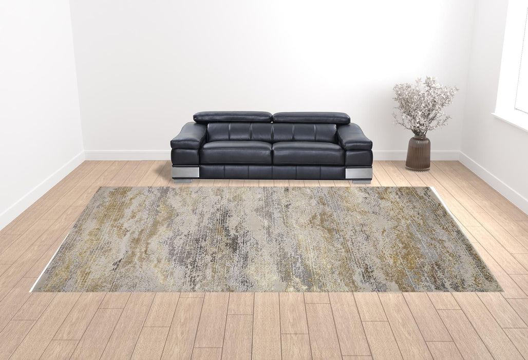 Abstract Area Rug - Gold Gray And Ivory - 12' X 18'