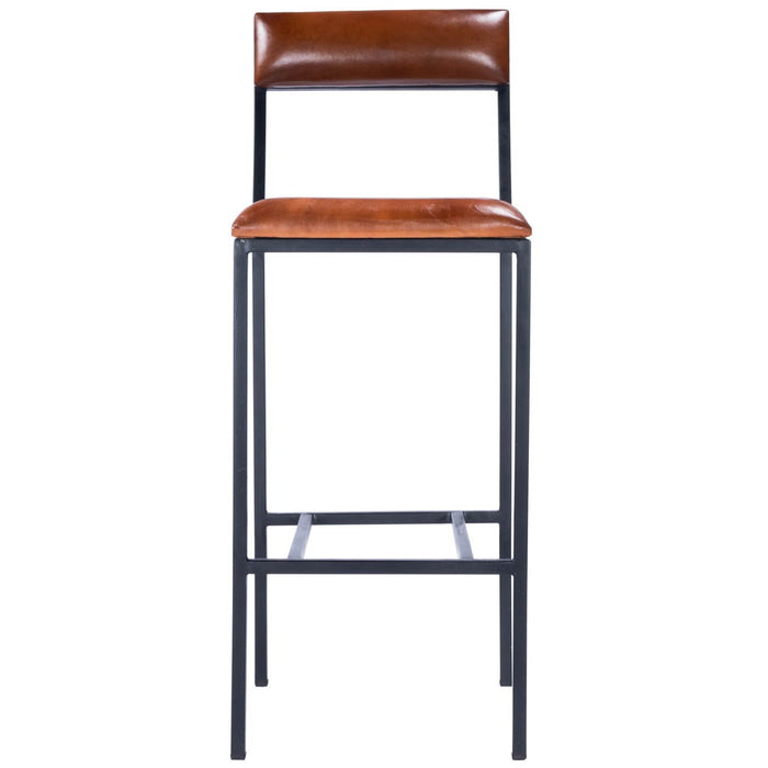 Classic Leather And Metal Bar Stool - Dark Brown